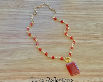 Red Pendant Necklace:Semi-Precious Stones,Carnelian,Agate