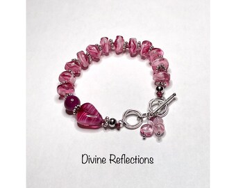 Purple Glass Knotted Bracelet,Purple Heart,Adjustable