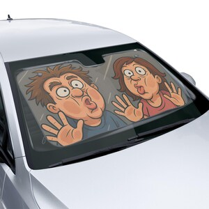 クールなドライブのための面白い車用サンシェード、漫画キャラクターのサンシェード、カーアクセサリーギフト、夏のドライブの必需品、風変わりなウィンドウカバー