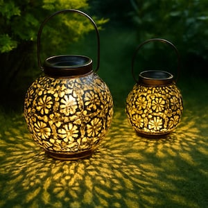 Hanging Metal Solar Lights for Garden | Iron LED Solar Lantern for Outdoor Decor | Patio Yard Hanging Light | Waterproof Garden Decoration