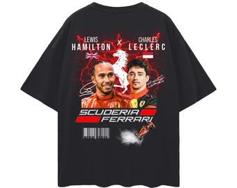 Limited Edition Lewis Hamilton x Charles Leclerc Ferrari Oversize Tee, Scuderia Tshirt, Ferrari T Shirt, ONLY 100 AVAILABLE WORLDWIDE.