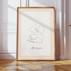 Coffee Passion Poster - Minimalist Coffee Art Print – Line Drawing Poster | Modern Wall Decor for Kitchen, Office or Coffee Bar