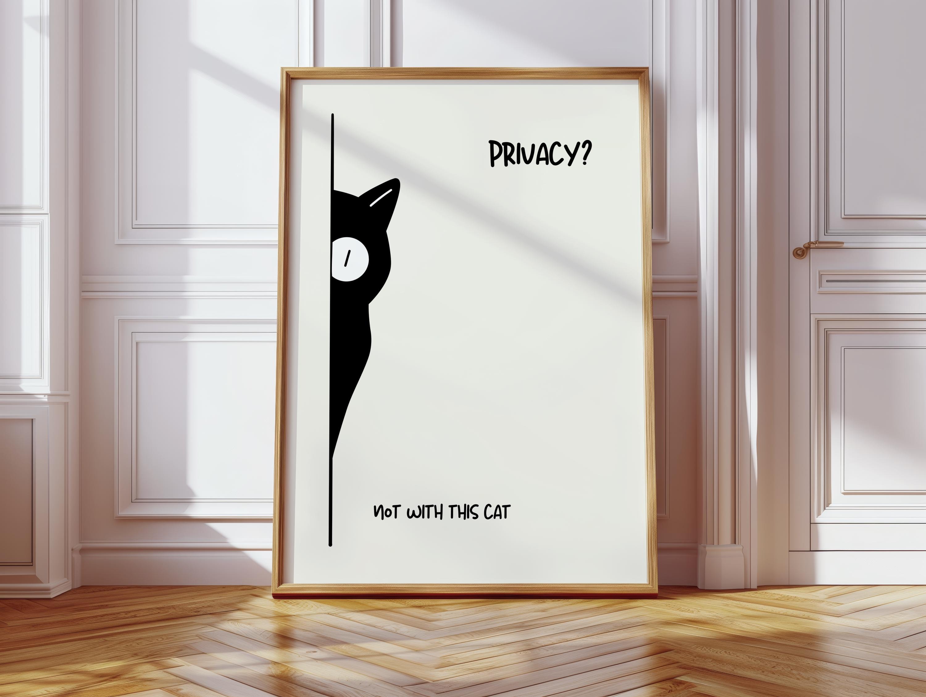 Funny Cat Wall Art Privacy Poster – Minimalist Black Cat Print – Humorous Bathroom Decor – Gift for Cat Lovers & Cat Moms