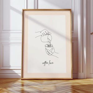 Poster Coffee Love – Stampa artistica con linee minimali – Decorazione murale Cozy Café Vibes – Regalo per gli amici del caffè, baristi e arredo cucina, amanti del caffè