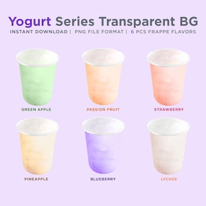 Yogurt Series PNG File Format | 6 Flavors 16oz Size UCUP | Transparent Background | Drink Images