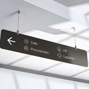 Directional Sign, Ceiling Mounted Sign, Blade Sign, Lobby Way finding Sign, Floor Directory Sign, Hanging Reception Sign, Double Sided Sign