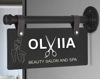 Beauty Salon Sign, Metal Flag Sign, Custom Blade Sign, Hanging Shop Sign, Storefront Sign, Advertising Sign, Side Walk Sign, Business Signs