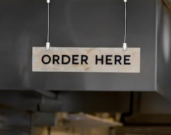 Order Here Sign, Directional Sign, Blade Sign, Way Finding Lobby Sign, Hanging Sign, Double Sided Sign, Metal Business Signboard, Shop Sign