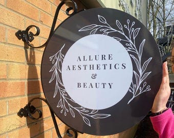 Salon Sign, Wall Mounted Sign, Blade Sign, Outdoor Sign, Custom Logo Sign, Storefront Business Sign, Double Sided Sign, Hanging Shop Sign