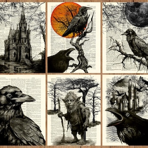 Set di 6 stampe gotiche con corvo, poster con uccelli neri, decorazioni da parete con atmosfera oscura /69