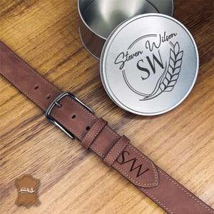 Custom Genuine Leather Men&#39;s Belt, Engraved Belt For Man, Custom Belt For Boyfriend, Groomsman Gift, Anniversary Gift Set For Husband
