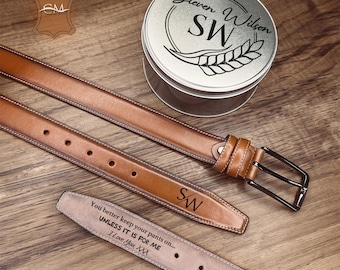 Personalized Leather Belt for Men - Engraved Custom Belt & Tin
