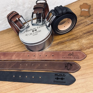 PERSONALIZED Genuine Leather Men's Belt, Engraved Belt For Man, Custom Belt For Boyfriend, Groomsman Gift, Wedding Gift For Groom