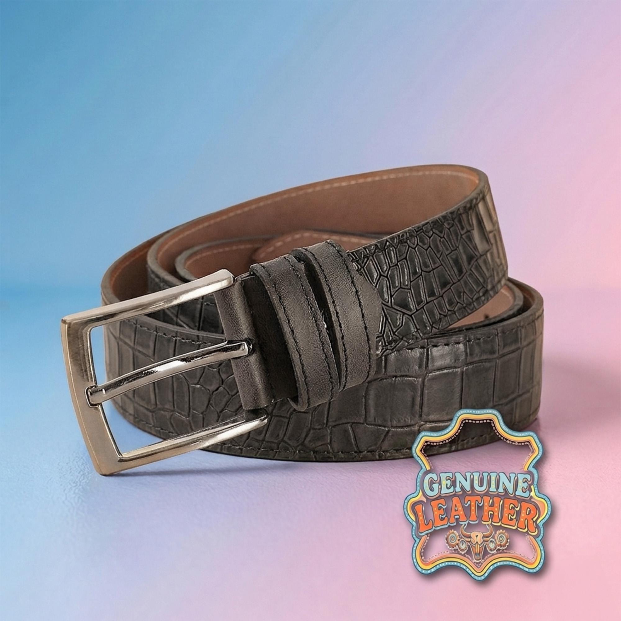 Leather Croc Embossed Belt - Etsy display picture 1