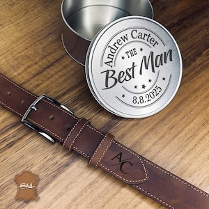 Custom Genuine Leather Men&#39;s Belt, Engraved Belt For Man, Custom Belt For Boyfriend, Groomsman Gift, Wedding Gift For Groom
