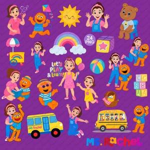 Miss Rachel PNG Clipart Bundle – 24 Digital Images | 300 DPI Transparent Files | Instant Download | Printable Cake Toppers & Party Decor