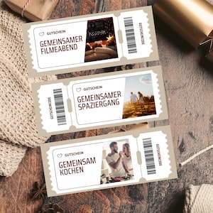 3 Gutscheine - Romantik - Coupon - Liebe - Paare - Freund - Freundin - PDF - Kochen - Spazieren - Filmeabend - A4 - Geschenk - Gemeinsam