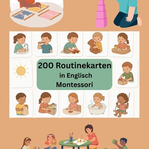 200 Routine Cards - English - Kindergarten - Daycare - Child-friendly motifs - Routine Cards - Baby - Preschool - School - Montessori