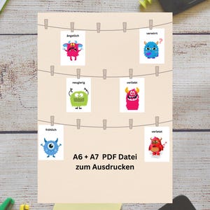 Cartas Emoções Monstro - Infantil 20 peças - Montessori - Jardim de Infância - Emoções - Material Didático