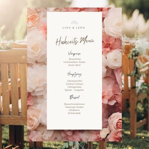 Hochzeitsmenü Vorlage I Menükarte Hochzeit I Hochzeitspapeterie I personalisierte Hochzeitsdeko I DIY Hochzeit Menü Vorlage Rosen