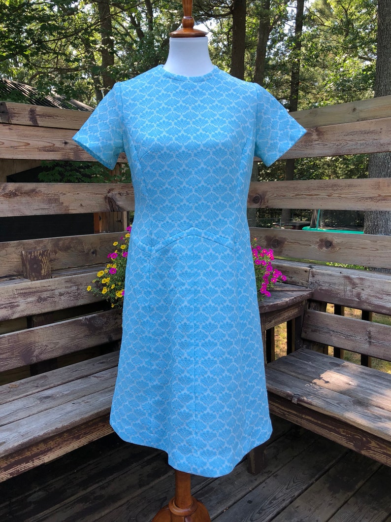 Blue Seashell Dress Vintage Grandma Dress