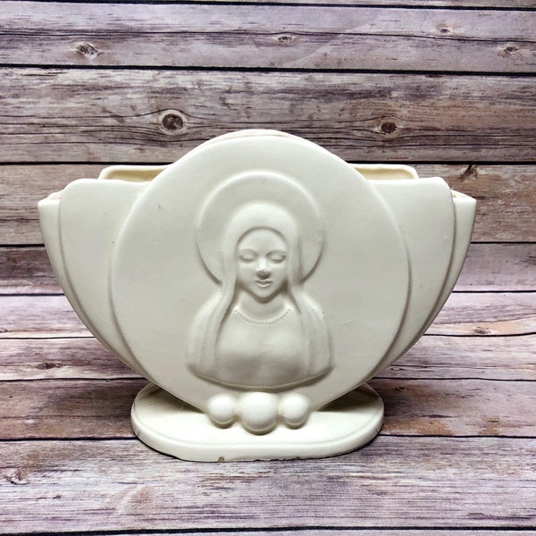 Vintage Roseville St. Mary Ceramic Planter, Virgin Mary, Madonna, White Roseville Pottery