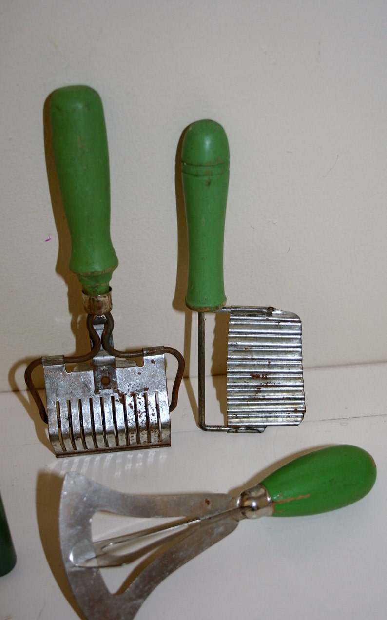 Vintage Green Handle Kitchen Utensils Etsy