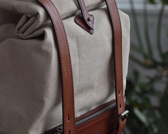 Waxed Canvas Leather Backpack: Handmade Vintage Travel Rucksack