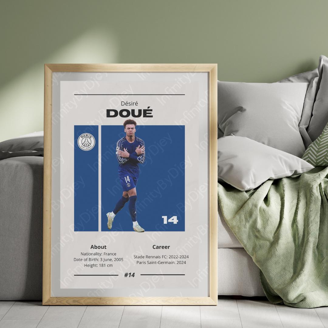Désiré Doué PSG poster, football gifts, football print, bedroom posters, football wall art