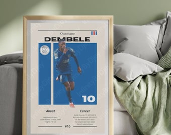 Ousmane Dembele PSG poster, football gifts, football print, bedroom posters, football wall art