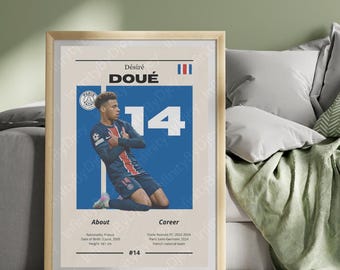 Désiré Doué PSG poster, football gifts, football print, bedroom posters, football wall art
