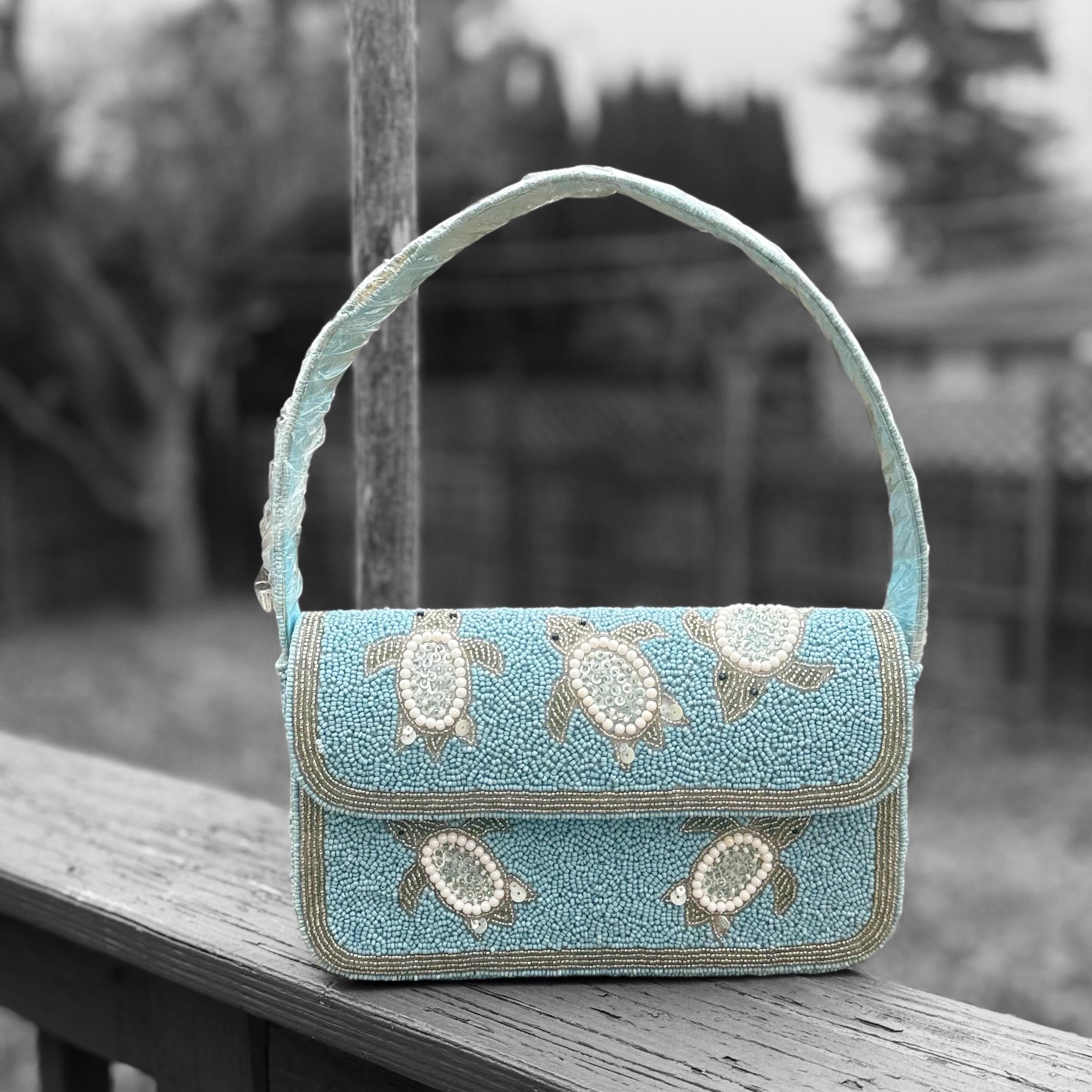 Blue Beaded Turtle Clutch: Handmade Embroidered Evening Bag - Etsy