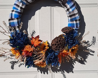 Blue Flannel Plaid Wall or Door Wreath