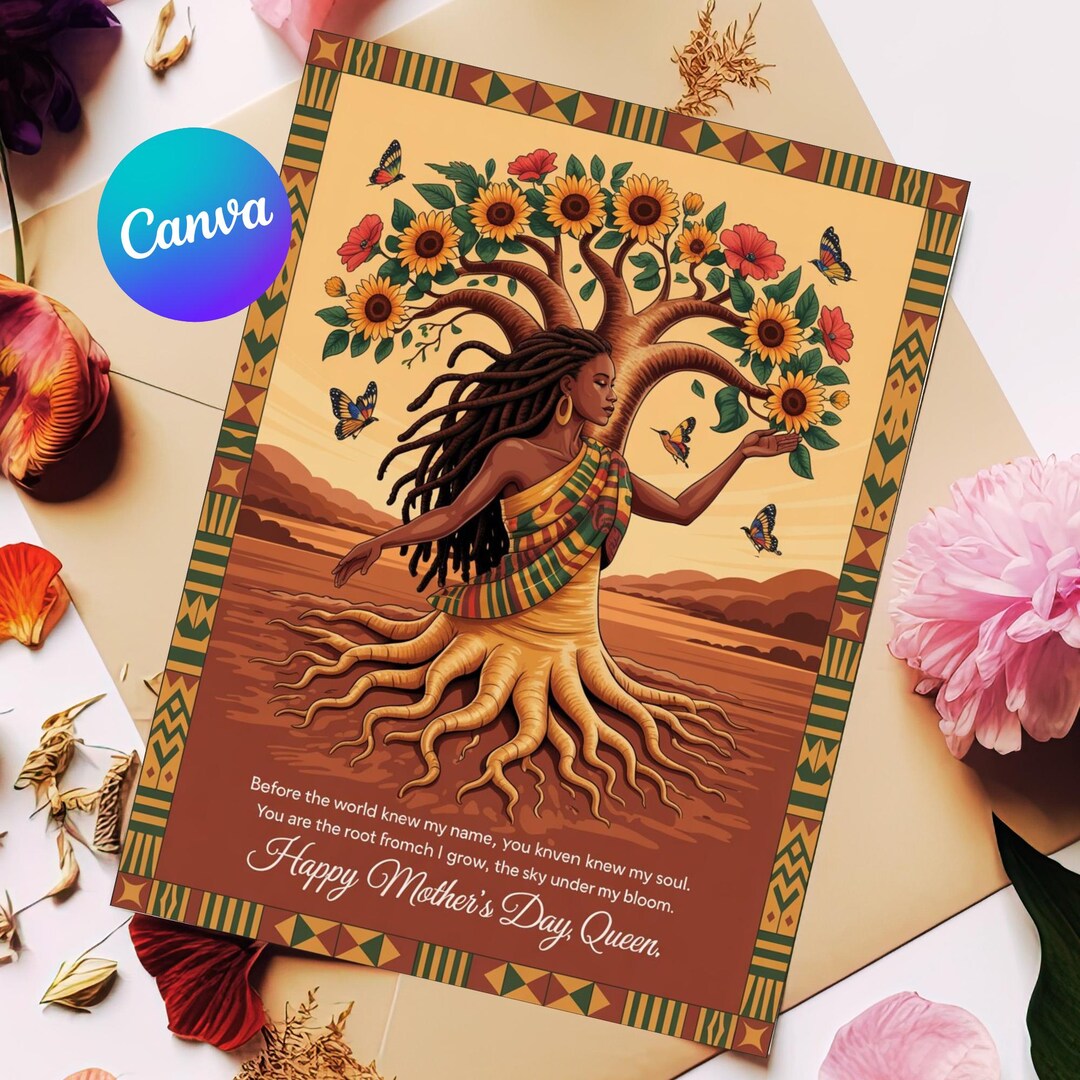 Afrocentric Mothers Day Card Printable | Black Mom African Queen Gift ...
