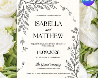 Hochzeitseinladung Imprimible / Einladung Hochzeit Editable Faire Part Mariage Digital / Davetiye Einladungskarten Hochzeit Descarga instantánea