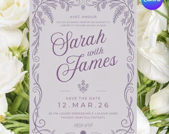 Editable Lavender Botanical Wedding Invitation Printable | Hochzeitseinladung | Invitation Mariage | Vintage Floral | Hochzeitskarte Digital