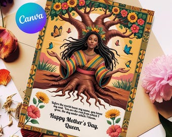 Tarjeta del Día de la Madre Afrocentrista / Regalo para Mamá Reina Negra / Imprimible para Mamá Melanina / Descarga instantánea Tarjeta de felicitación de Diosa Africana