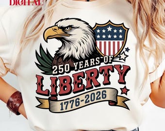 PNG del 250 aniversario, SVG de 250 años de libertad, diseño de camiseta del 250 aniversario de Estados Unidos, Águila de EE. UU. 1776-2026, descarga digital PNG patriótica