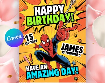 Invitación de cumpleaños de Spidey para niño, invitación para fiesta de Spidey, fiesta infantil de Spidey, invitación temática de Spidey, Spidey y sus amigos (editable, descarga instantánea)