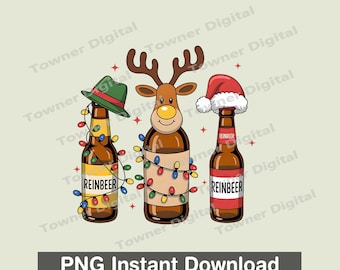 Reinbeer Christmas Png, Funny Beer Reindeer Png, Santa Hat Beer Bottle Sublimation Png, Beer Christmas Reindeer Png Sublimation