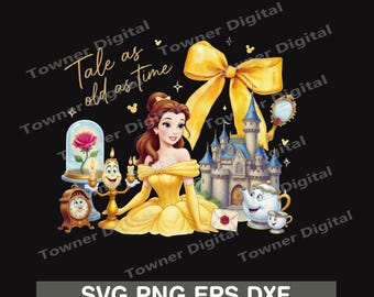 Princesa de cuento de hadas PNG, Cuento tan antiguo como el tiempo PNG, Princesa coqueta con lazo PNG, Princesa con espejo PNG, Diseño de vacaciones familiares