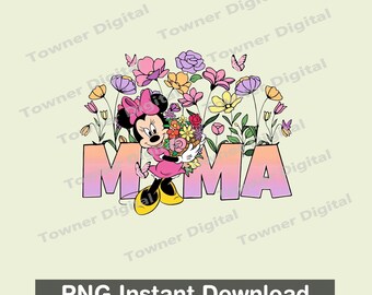 Mama Mouse PNG, Cartoon Mom Floral PNG, Cute Mouse Mama with Flowers, Mothers Day Gift, Mom Shirt Design, Sublimation Instant Download