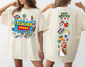 Lehrergeschichte (PNG), „Bis ins Unendliche und noch viel weiter für unsere Schüler“-Shirt-Design, Spielzeugfreund-Lehrer-Sublimation, Schulanfang (PNG)