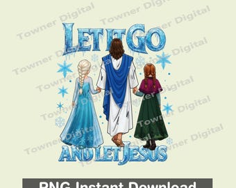Déjalo ir y deja que Jesús Elsa y Anna PNG, Jesús Princesa Disney PNG Clipart, Dibujos animados cristianos PNG, Hermana Frozen Jesús PNG Sublimación