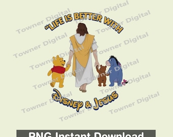 Jesus And Cartoon Bear PNG, Life is better with Jesus Clipart, Christian Cartoon PNG, Faith Friendship Design, Sublimation Download