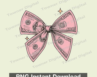 Lazo de coqueta de 100 dólares PNG, lazo de dinero rosa PNG, lazo de dólar en efectivo PNG, descarga instantánea
