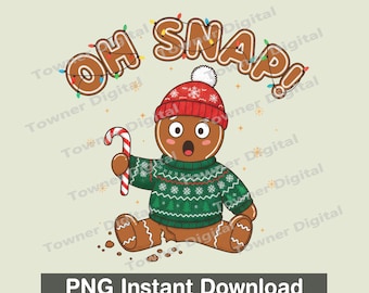 Oh Snap Gingerbread Man PNG, Cute Christmas Cookie Sublimation, Holiday Baking Clipart, Festive Gingerbread Man Design, Instant Download