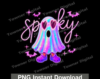 Spooky Cute Ghost Neon Style Png, Neon Spooky Halloween Png, Halloween Cute Ghost Png Sublimation, Spooky Ghost Neon Png