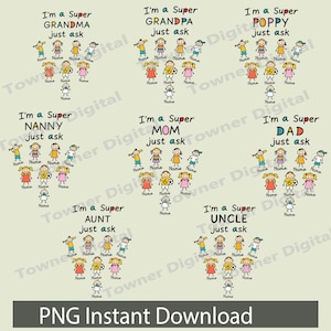 Família Super Personalizada com Nomes de Crianças PNG, Mãe, Pai, Vovó, Vovô PNG, Família Personalizada em PNG por Sublimação, Papoula, Babá, Tia, Tio PNG