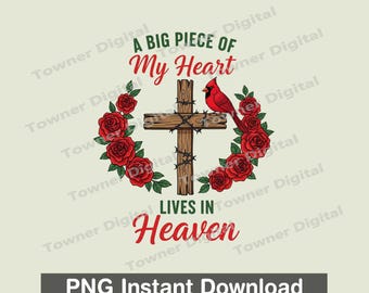 Ein großes Stück meines Herzens lebt im Himmel Cardinals Png, Kardinal Gedenk Png, Himmel Zitat, Jesus Kreuz Sublimation